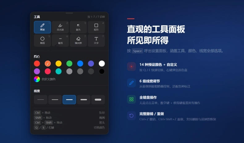 图片[2] - 开源轻量级屏幕标注工具，1.4MB实现电脑全屏变自由画布！支持8种标注工具和全键盘操控MarkerOn - 臻优资源网