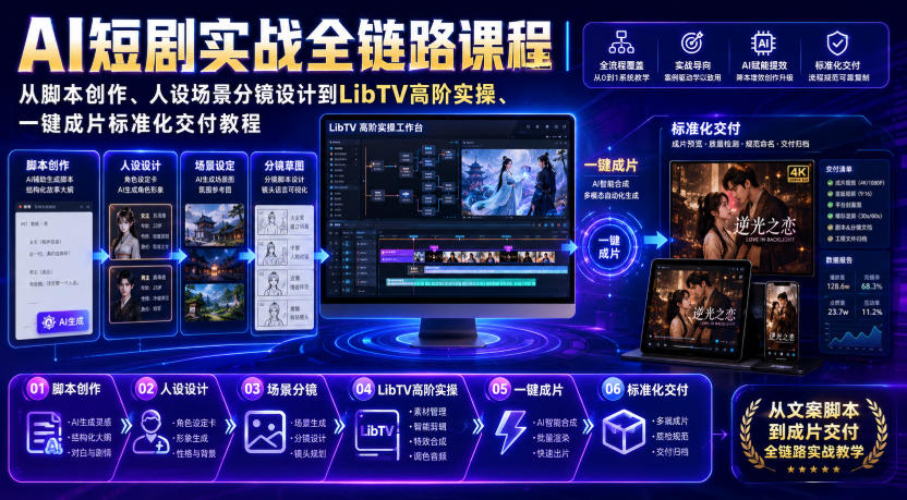 AI短剧实战全链路课程｜从脚本创作、人设场景分镜设计到LibTV高阶实操、一键成片标准化交付教程 - 臻优资源网