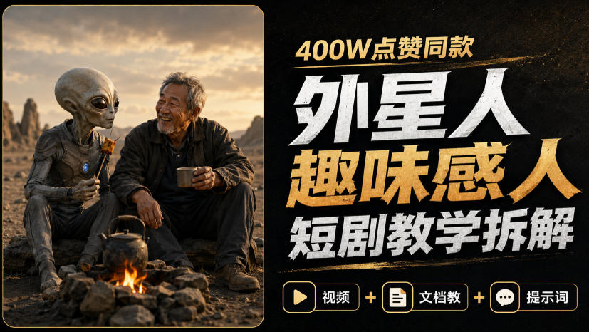 400W点赞同款外星人趣味感人短剧教学拆解，视频+文档教+提示词 - 臻优资源网