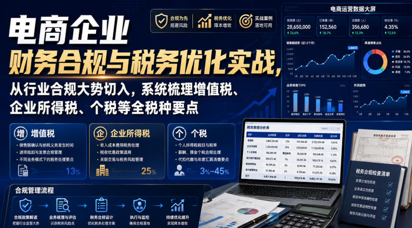电商企业财务合规与税务优化实战，从行业合规大势切入，系统梳理增值税、企业所得税、个税等全税种要点 - 臻优资源网