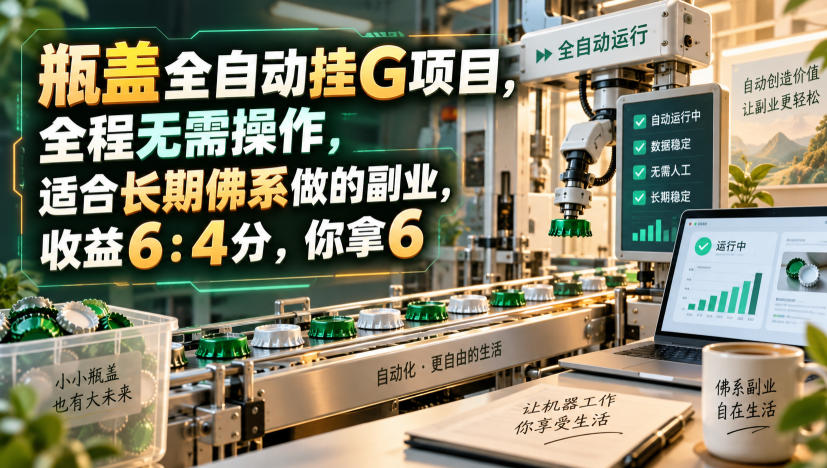 瓶盖全自动挂G项目，全程无需操作，适合长期佛系做的副业，收益6：4分，你拿6【揭秘】 - 臻优资源网