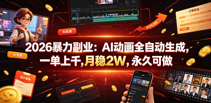 2026暴力副业：AI动画全自动生成，一单上千，月稳2W，永久可做【揭秘】 - 臻优资源网