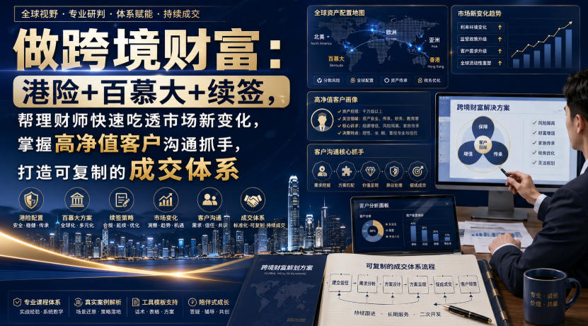 做跨境财富：港险+百慕大+续签，帮理财师快速吃透市场新变化，掌握高净值客户沟通抓手，打造可复制的成交体系 - 臻优资源网