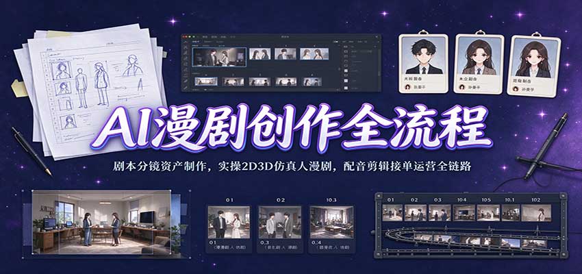 AI漫剧创作全流程：剧本分镜资产制作，实操2D3D仿真人漫剧，配音剪辑接单运营全链路 - 臻优资源网