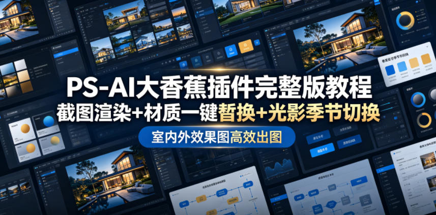 PS-AI大香蕉插件完整版教程，截图渲染+材质一键替换+光影季节切换，室内外效果图高效出图高阶课程 - 臻优资源网