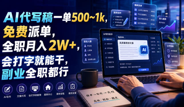 AI代写稿一单500~1k，免费派单，全职月入2W+，会打字就能干，副业全职都行【揭秘】 - 臻优资源网