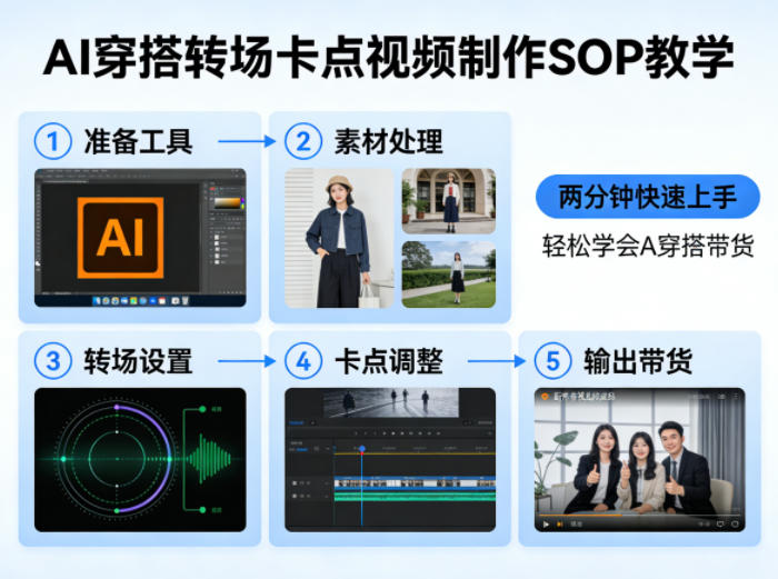 AI穿搭转场卡点视频制作SOP教学,两分钟快速上手,轻松学会AI穿搭带货 - 臻优资源网