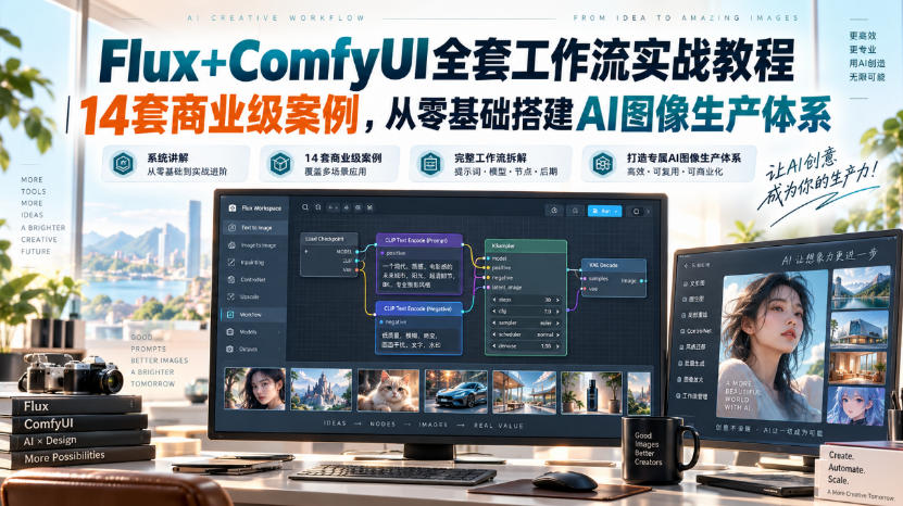 Flux+ComfyUI全套工作流实战教程｜14套商业级案例，从零基础搭建AI图像生产体系 - 臻优资源网