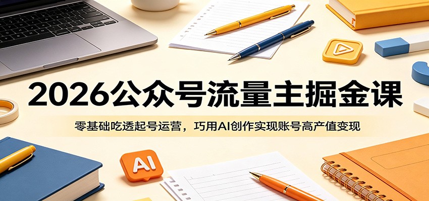2026公众号流量主掘金课：零基础吃透起号运营，巧用AI创作实现账号高产值变现 - 臻优资源网