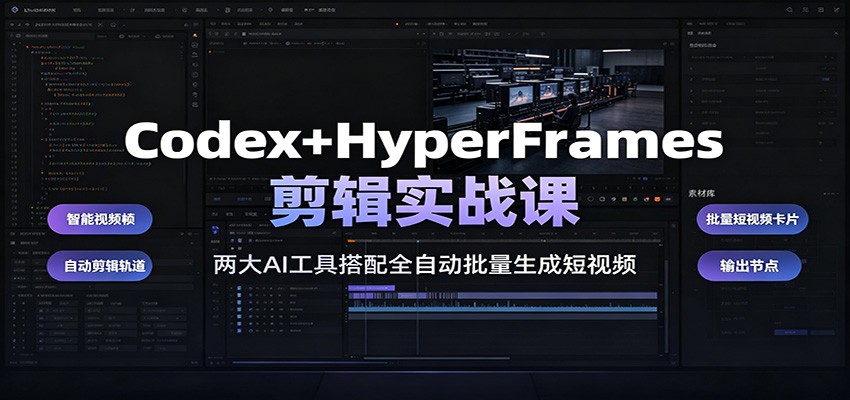 Codex+HyperFrames剪辑实战课：两大AI工具搭配全自动批量生成短视频 - 臻优资源网