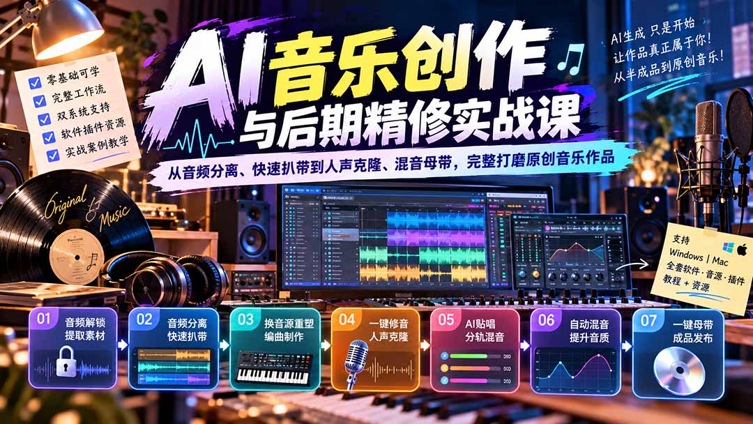 （20652期）AI音乐创作与后期精修实战课：从音频分离、快速扒带到人声克隆、混音母带，完整打磨原创音乐作品 - 臻优资源网