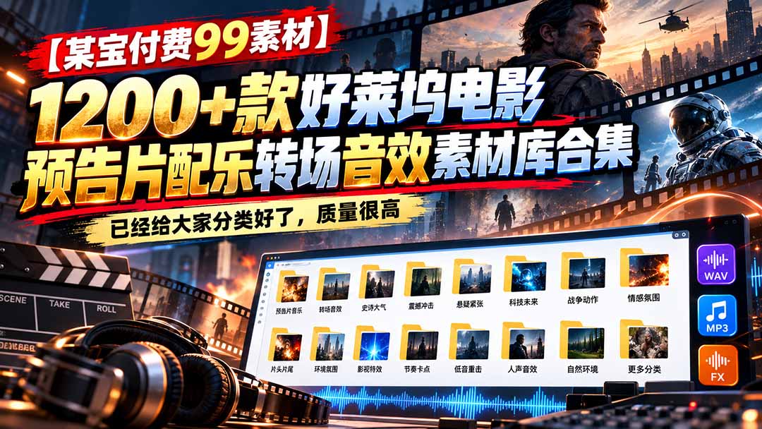 （20797期）【某宝付费99素材】1200+款好莱坞电影预告片配乐转场音效素材库合集 - 臻优资源网