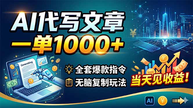 (18575期)AI代写文章,一单1000+,全套爆款指令+无脑复制玩法,当天见收益! - 臻优资源网