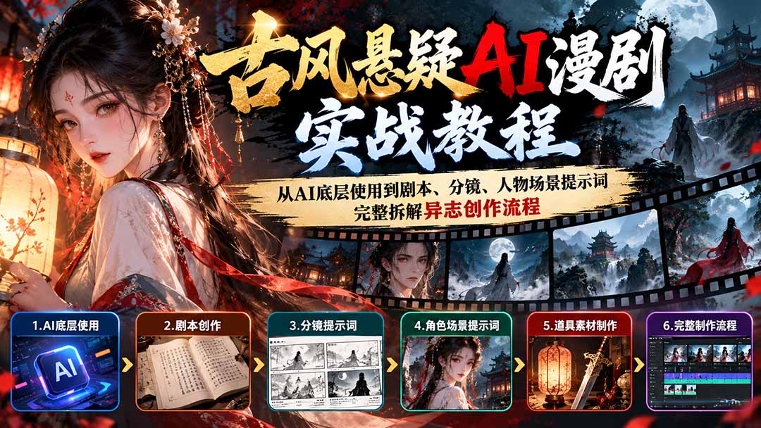 （20798期）古风悬疑AI漫剧实战教程：从AI底层使用到剧本、分镜、人物场景提示词，完整拆解异志创作流程 - 臻优资源网