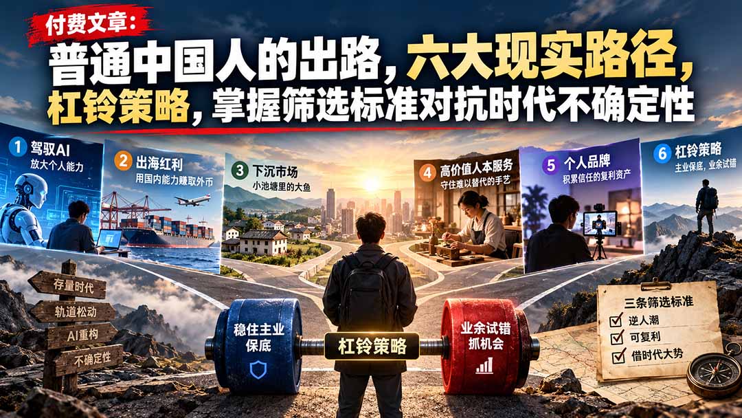 （21058期）付费文章：普通中国人的出路，六大现实路径，杠铃策略，掌握筛选标准对抗时代不确定性 - 臻优资源网
