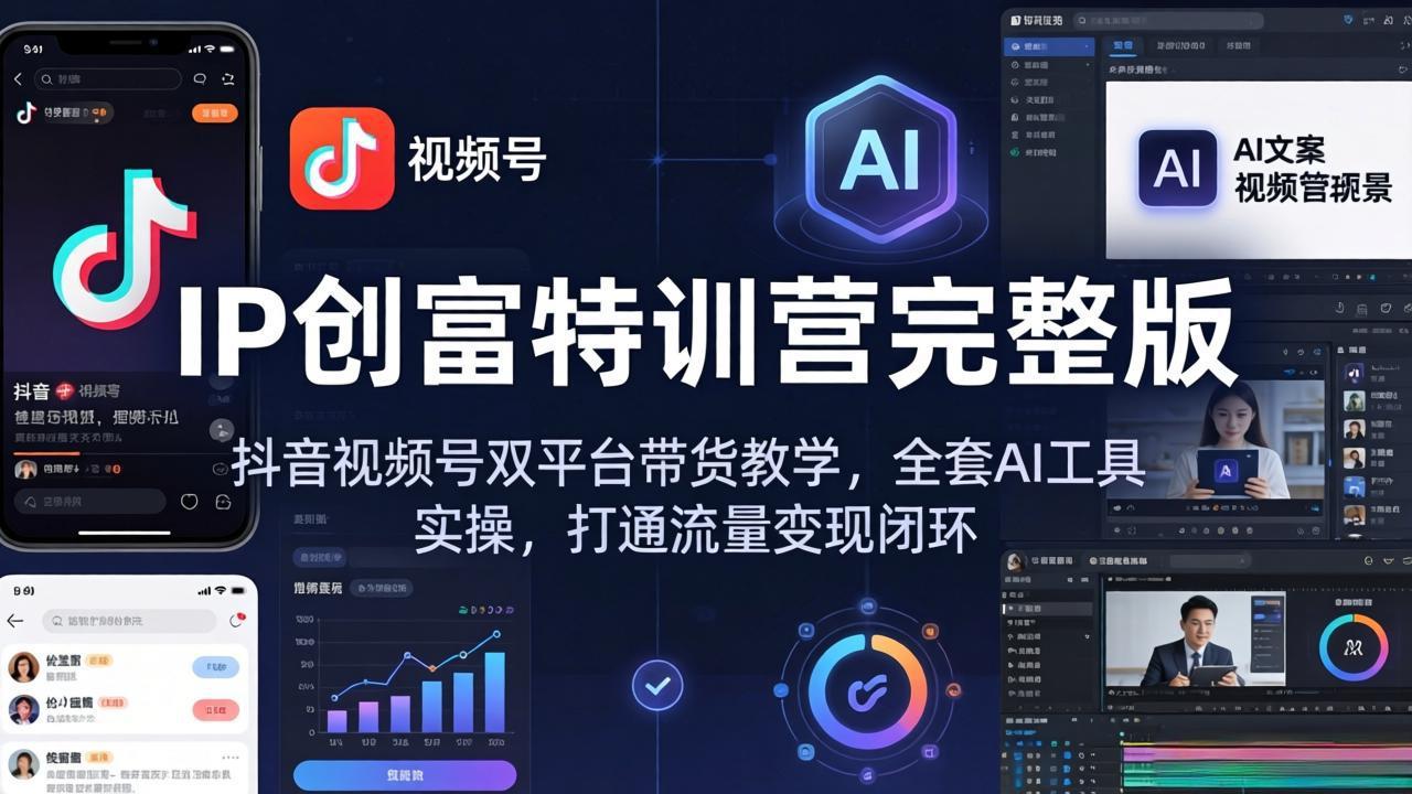 （18114期） IP创富特训营完整版：抖音视频号双平台带货教学，全套AI工具实操，打通流量变现闭环 - 臻优资源网
