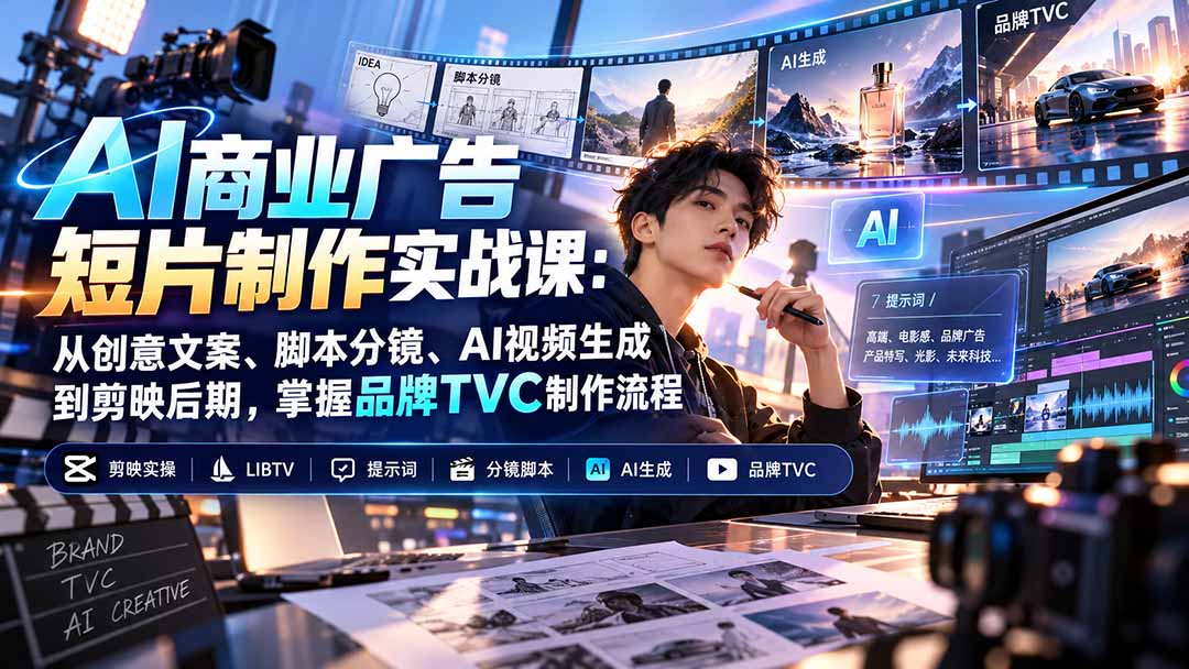（20863期）AI商业广告短片制作实战课：从创意文案、脚本分镜、AI视频生成到剪映后期，掌握品牌TVC制作流程 - 臻优资源网