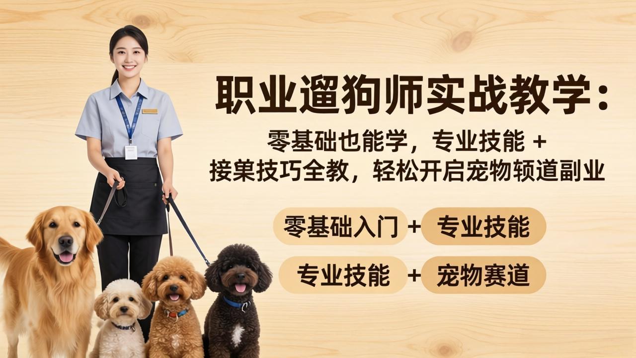 (18115期)职业遛狗师实战教学:零基础也能学,专业技能 + 接单技巧全教,轻松开启宠物赛道副业 - 臻优资源网