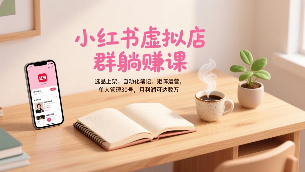 （17072期）小红书虚拟店群躺赚课，选品上架、自动化笔记、矩阵运营，单人管理30号，月利润可达数万 - 臻优资源网
