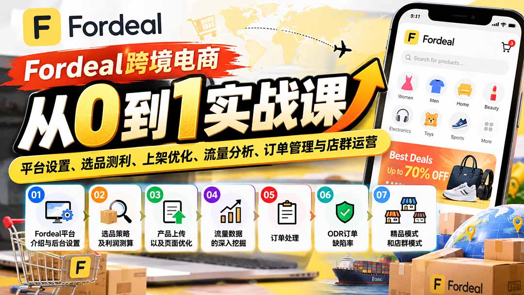 （20914期）Fordeal跨境电商从0到1实战课：平台设置、选品测利、上架优化、流量分析、订单管理与店群运营 - 臻优资源网