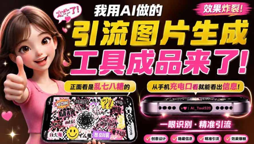 （20182期）自媒体引流工具来了，把你的微信藏到图片中，正面看是乱七八糟的乱码，手机平躺从充电口看就能看出实际内容 - 臻优资源网