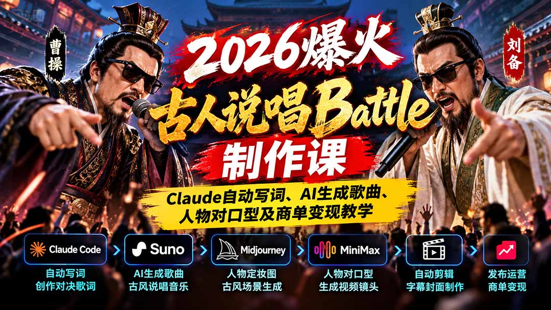 （21059期）2026爆火古人说唱Battle制作课：Claude自动写词、AI生成歌曲、人物对口型及商单变现教学 - 臻优资源网