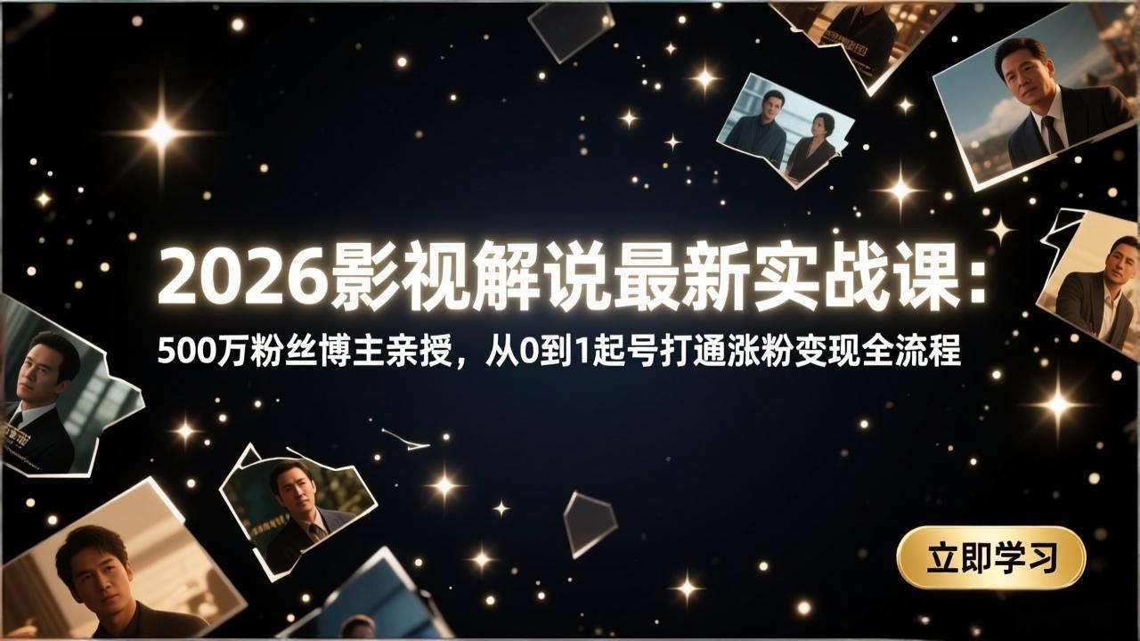 （17530期）2026影视解说最新实战课：500万粉丝博主亲授，从0到1起号打通涨粉变现全流程 - 臻优资源网
