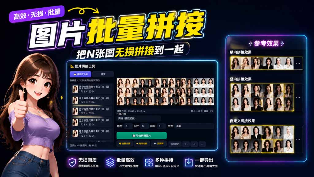 （20005期）图片批量拼接，把N张图无损拼接到一起，支持横向、竖向、自定义等功能 - 臻优资源网