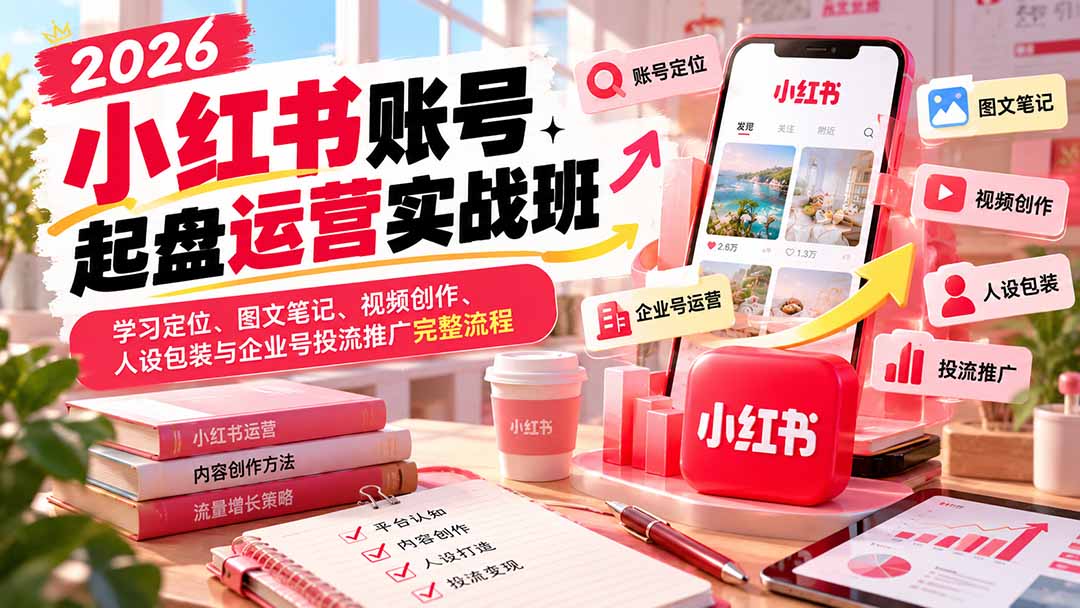 （20646期）2026小红书账号起盘运营实战班：学习定位、图文笔记、视频创作、人设包装与企业号投流推广完整流程 - 臻优资源网