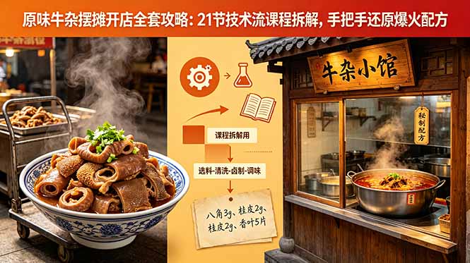 （18601期）原味牛杂摆摊开店全套攻略：21节技术流课程拆解，手把手还原爆火配方 - 臻优资源网