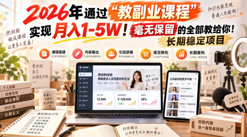 （20590期）“教副业课程”月入1-5W！长期稳定项目，毫无保留的全部教给你！ - 臻优资源网
