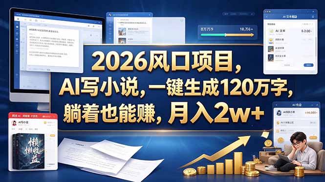 （20653期）2026 风口项目，AI 写小说，一键生成 120 万字，躺着也能赚，月入 2w + - 臻优资源网