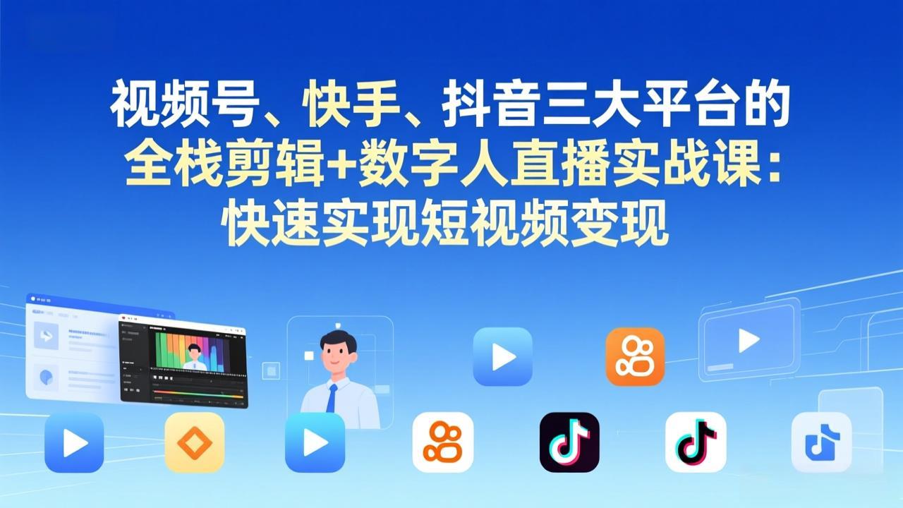（17414期）视频号、快手、抖音三大平台的全栈剪辑+数字人直播实战课-更新：快速实现短视频变现 - 臻优资源网