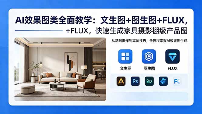 （18452期）AI效果图类全面教学：文生图+图生图+FLUX，快速生成家具摄影棚级产品图 - 臻优资源网