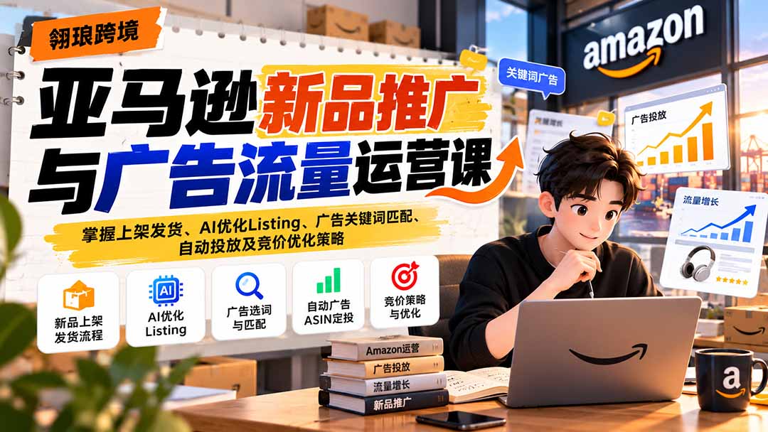 （21036期）亚马逊新品推广与广告流量运营课：掌握上架发货、AI优化Listing、广告关键词匹配、自动投放及竞价优化策略 - 臻优资源网