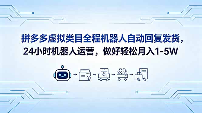 （18715期）拼多多虚拟类目全程机器人自动回复发货，24 小时机器人运营，做好轻松月入 1-5W - 臻优资源网