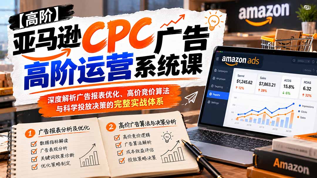 （20950期）亚马逊CPC广告高阶运营系统课：深度解析广告报表优化、高价竞价算法与科学投放决策的完整实战体系 - 臻优资源网