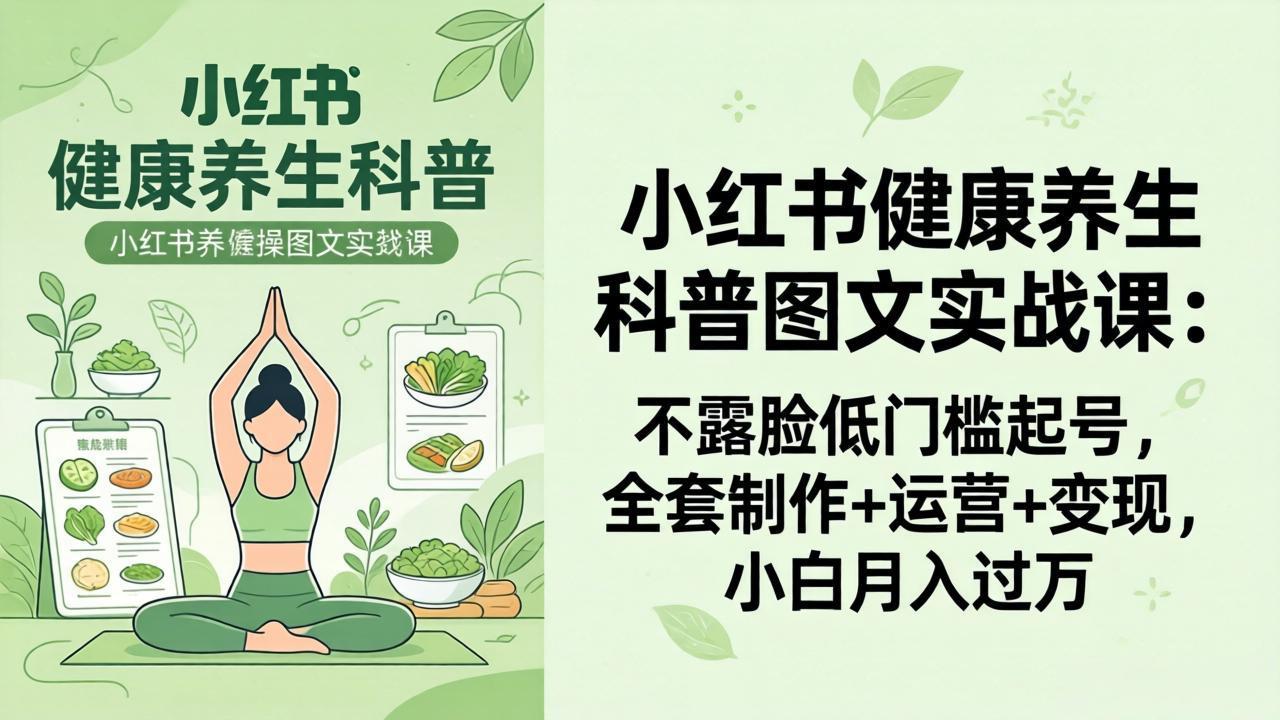 （18033期）2026小红书健康养生科普图文实战课：不露脸低门槛起号，全套制作+运营+变现，小白月入过万 - 臻优资源网