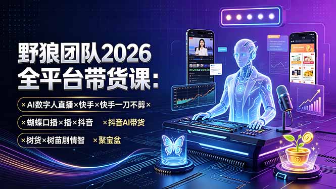 （19511期）野狼团队2026全平台带货课-7月：AI数字人直播×快手一刀不剪×蝴蝶口播×抖音AI带货×树苗剧情智剪×聚宝盆 - 臻优资源网
