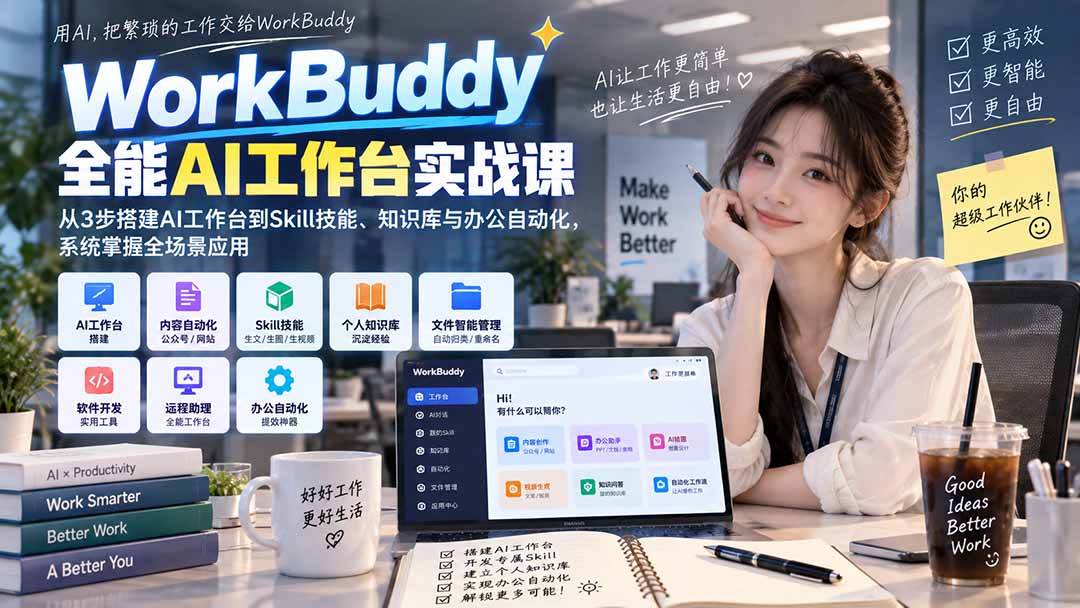 （20403期）WorkBuddy全能AI工作台实战课：从3步搭建AI工作台到Skill技能、知识库与办公自动化，系统掌握全场景应用 - 臻优资源网