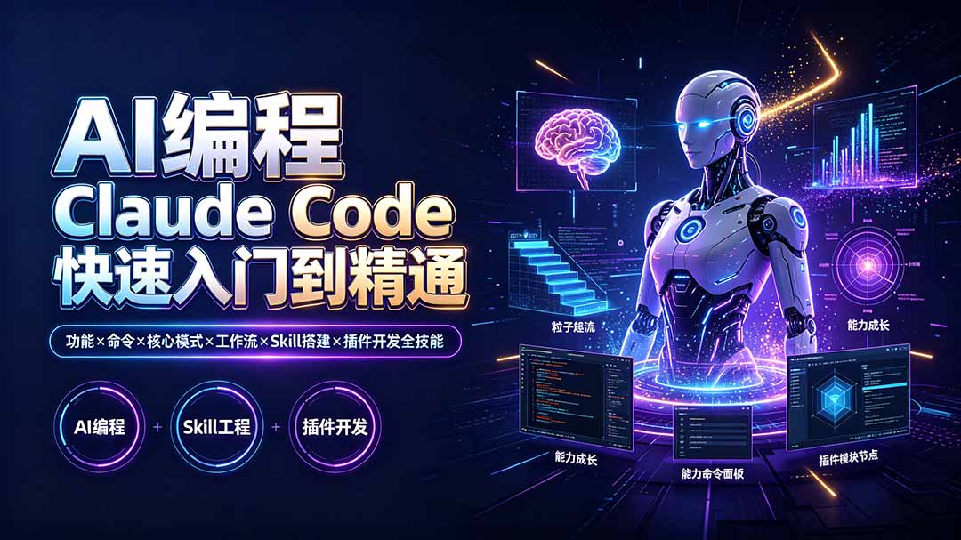 （19306期）AI编程 Claude Code快速入门到精通：功能×命令×核心模式×工作流×Skill搭建×插件开发全技能 - 臻优资源网