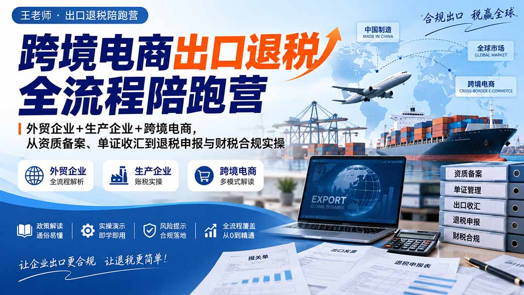 （20513期）跨境电商出口退税全流程陪跑营｜外贸企业+生产企业+跨境电商，从资质备案、单证收汇到退税申报与财税合规实操 - 臻优资源网