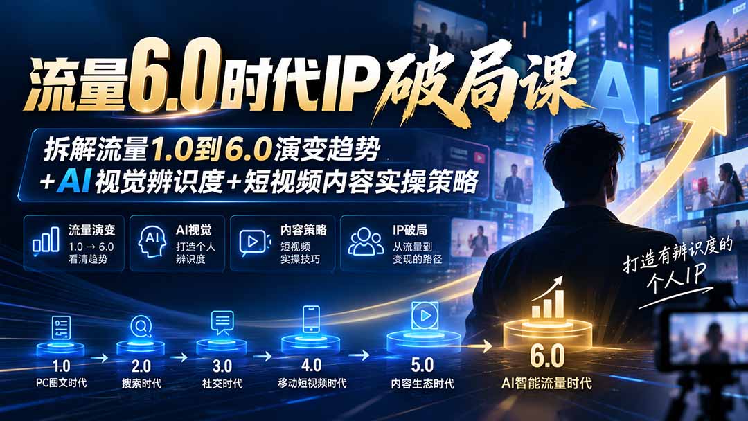 （20845期）流量6.0时代IP破局课：拆解流量1.0到6.0演变趋势+AI视觉辨识度+短视频内容实操策略 - 臻优资源网