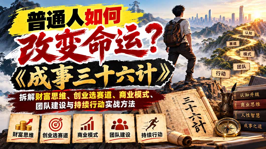 （21130期）普通人如何改变命运？《成事三十六计》拆解财富思维、创业选赛道、商业模式、团队建设与持续行动实战方法 - 臻优资源网