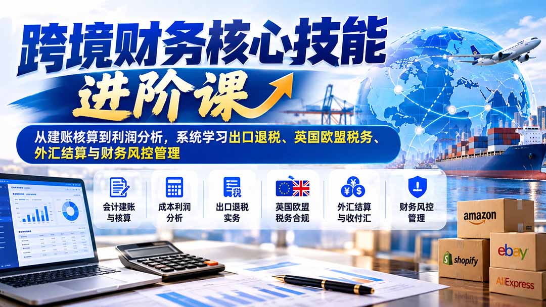 （21075期）跨境财务核心技能进阶课：从建账核算到利润分析，系统学习出口退税、英国欧盟税务、外汇结算与财务风控管理 - 臻优资源网