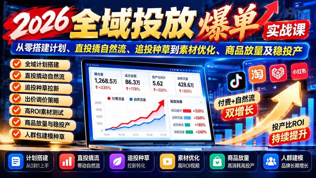 （20989期）2026全域投放爆单实战课：从零搭建计划、直投撬自然流、追投种草到素材优化、商品放量及稳投产 - 臻优资源网