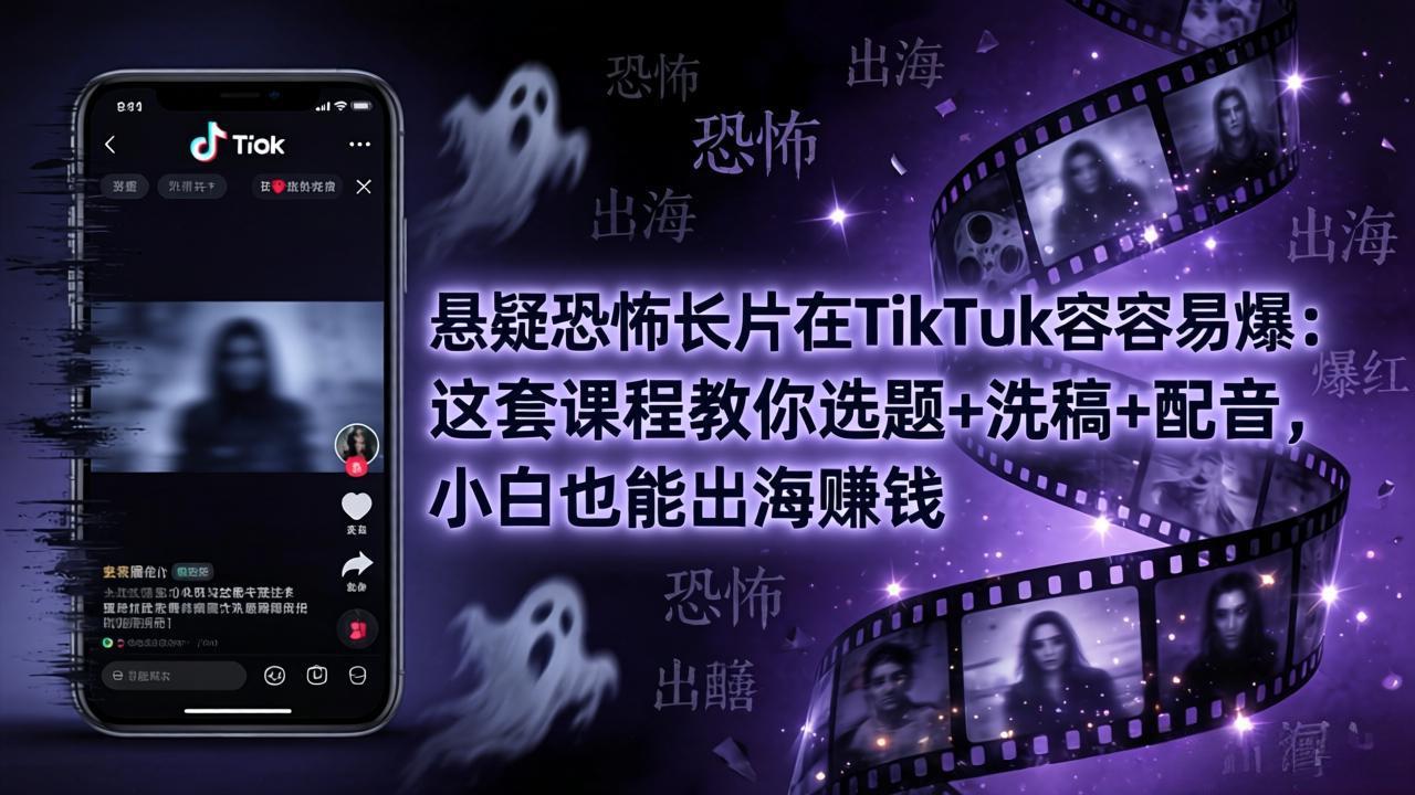 （18220期）悬疑恐怖长片在TikTok最容易爆：这套课程教你选题+洗稿+配音，小白也能出海赚钱 - 臻优资源网