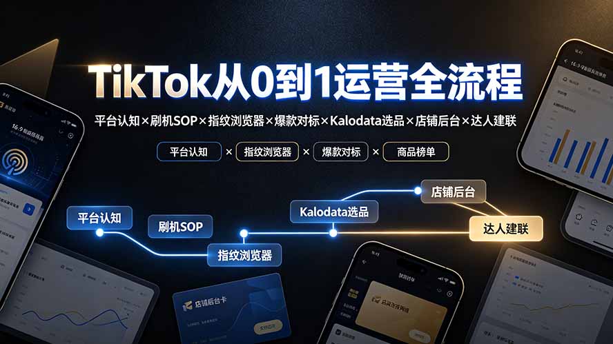 （19480期）TikTok从0到1运营全流程：平台认知×刷机SOP×指纹浏览器×爆款对标×Kalodata选品×店铺后台×达人建联 - 臻优资源网