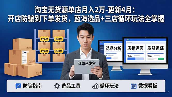 （17988期）淘宝无货源单店月入2万-更新4月：开店防骗到下单发货，蓝海选品+三店循环玩法全掌握 - 臻优资源网