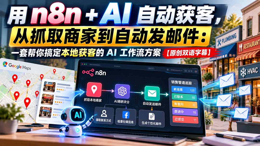 （21076期）用 n8n + AI 自动获客，从抓取商家到自动发邮件：一套帮你搞定本地获客的 AI 工作流方案【原创双语字幕】 - 臻优资源网